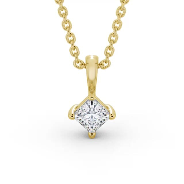 Princess Solitaire Four Claw Stud Diamond Pendant 18K Yellow Gold - Elsy PNT123_YG_NECK