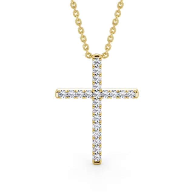 Cross Round Diamond Pendant 18K Yellow Gold - Monroe PNT124_YG_NECK