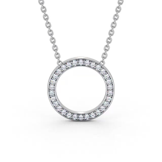 Circle Round Diamond Pendant 9K White Gold - Everley PNT127_WG_NECK