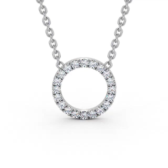 Circle Round Diamond Pendant 9K White Gold - Lucille PNT128_WG_NECK