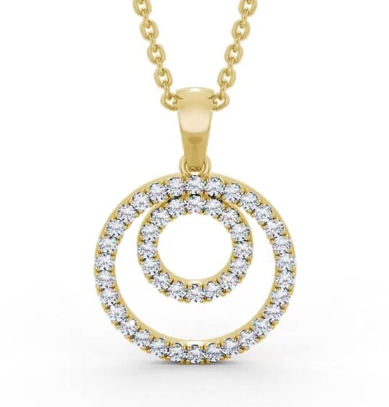Double Circle Round Diamond Pendant 18K Yellow Gold PNT129_YG_THUMB2 