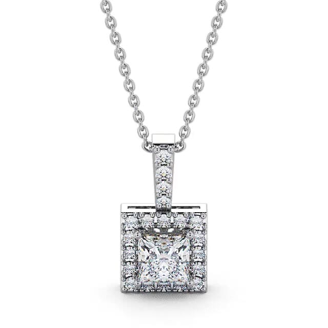 Halo Princess Diamond Pendant 18K White Gold - Tinsley PNT12_WG_NECK