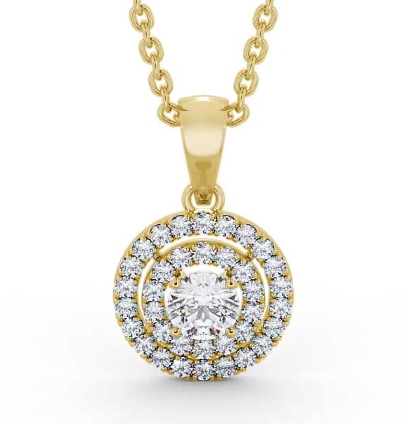 Double Halo Round Diamond Pendant 9K Yellow Gold PNT133_YG_THUMB1