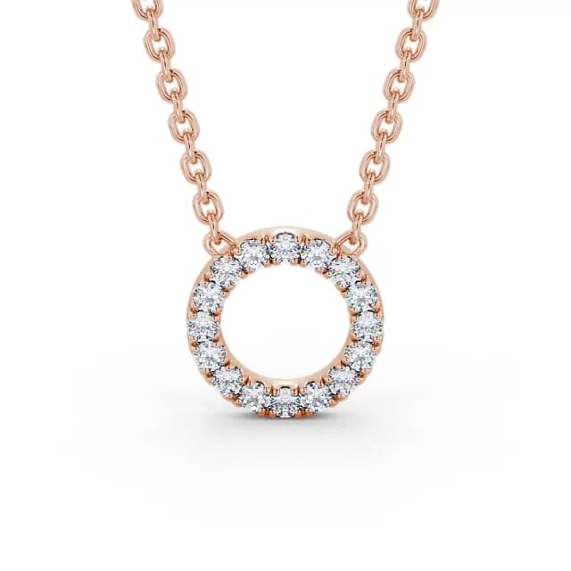 Circle Round Diamond Pendant 9K Rose Gold - Lenore PNT134_RG_NECK