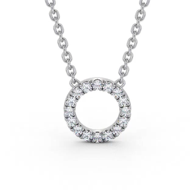 Circle Round Diamond Pendant 18K White Gold - Lenore PNT134_WG_NECK