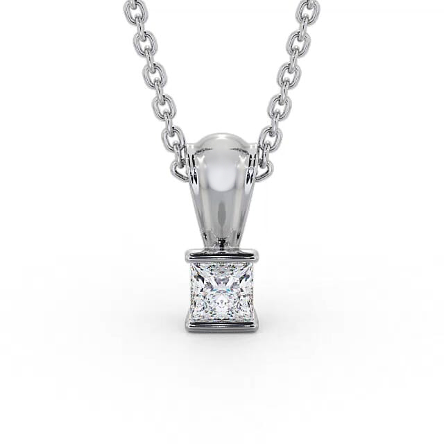 Princess Solitaire Tension Stud Diamond Pendant 18K White Gold - Serafina PNT136_WG_NECK