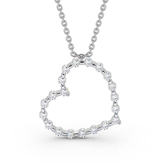 Heart Style Round Diamond Pendant 18K White Gold - Arionna PNT140_WG_NECK
