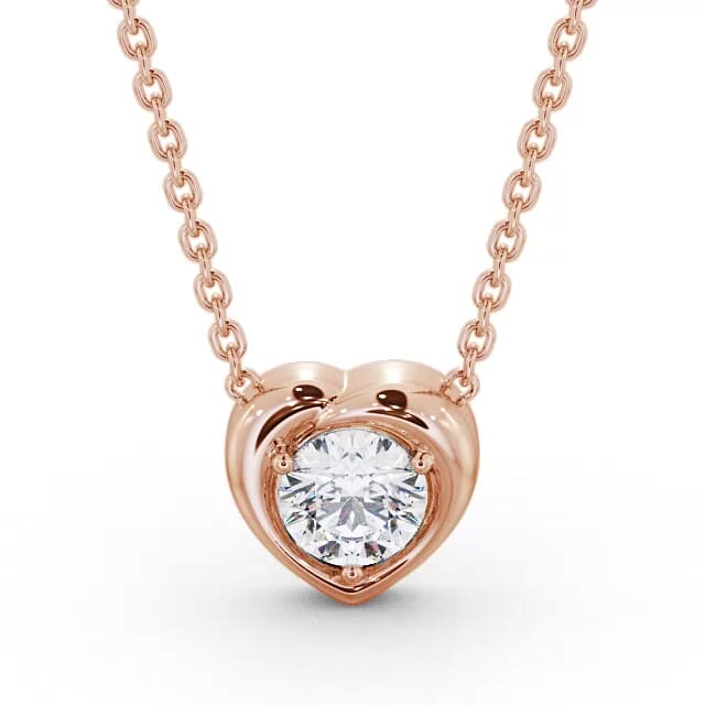 Heart Style Solitaire Stud Diamond Pendant 18K Rose Gold - Brittany PNT142_RG_NECK