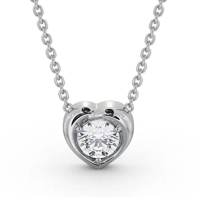 Heart Style Solitaire Stud Diamond Pendant 9K White Gold - Brittany PNT142_WG_NECK