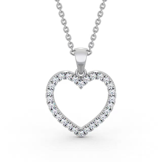 Heart Style Round Diamond Pendant 18K White Gold - Tillie PNT143_WG_NECK