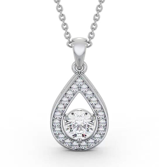 Drop Style Round Diamond Pear Design Pendant 18K White Gold PNT148_WG_THUMB2 