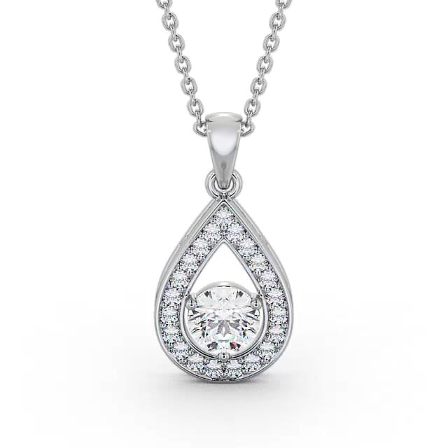 Drop Style Round Diamond Pendant 18K White Gold - Valentina PNT148_WG_NECK