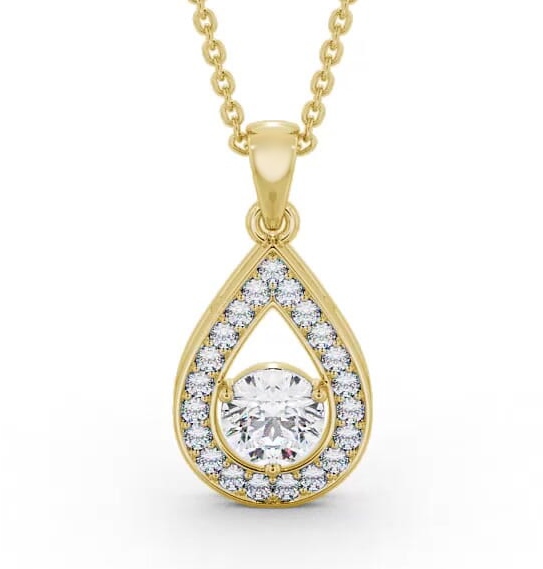 Drop Style Round Diamond Pear Design Pendant 18K Yellow Gold PNT148_YG_THUMB1