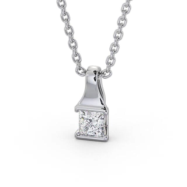 Princess Solitaire Tension Stud Diamond Pendant 18K White Gold - Ayden PNT149_WG_NECK