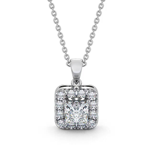 Halo Princess Diamond Pendant 18K White Gold - Briana PNT14_WG_NECK