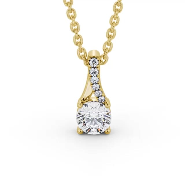 Round Solitaire Four Claw Stud Diamond Pendant 18K Yellow Gold - Alaina PNT150_YG_NECK