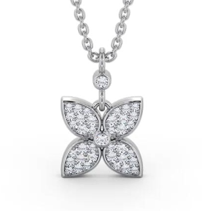 Floral Design Diamond Cluster Pendant 9K White Gold PNT151_WG_THUMB2 