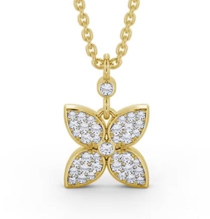 Floral Design Diamond Cluster Pendant 9K Yellow Gold PNT151_YG_THUMB1