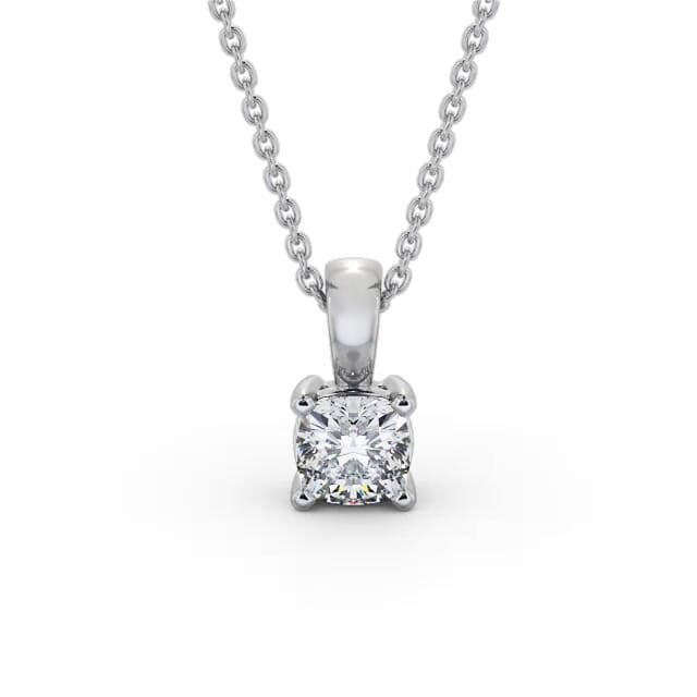 Cushion Solitaire Four Claw Stud Diamond Pendant 18K White Gold - Kylar PNT158_WG_NECK