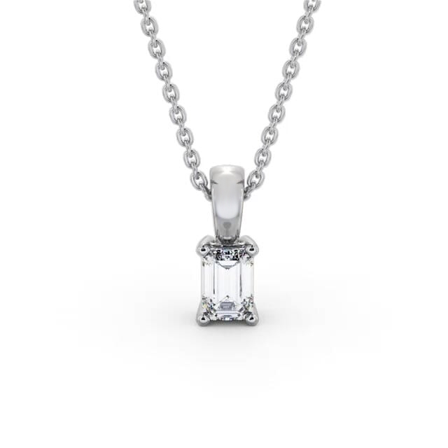 Emerald Solitaire Four Claw Stud Diamond Pendant 9K White Gold - Alethia PNT159_WG_NECK
