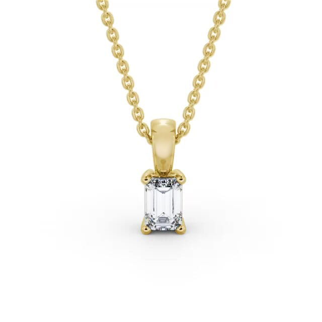 Emerald Solitaire Four Claw Stud Diamond Pendant 9K Yellow Gold - Alethia PNT159_YG_NECK