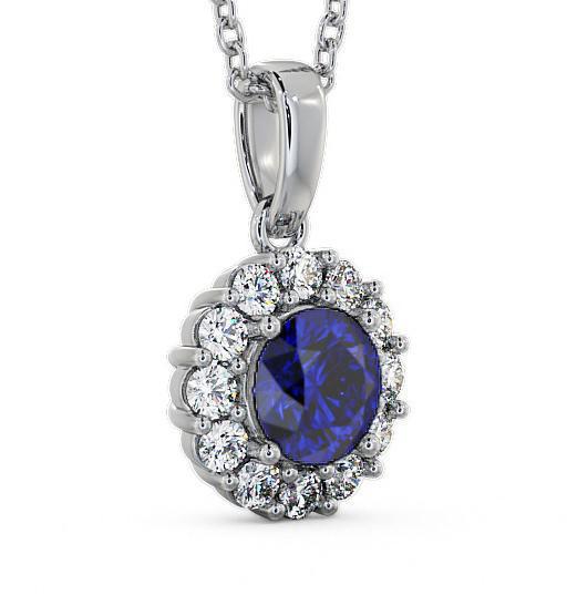 Halo Blue Sapphire and Diamond 1.89ct Pendant 18K White Gold PNT15GEM_WG_BS_THUMB1 