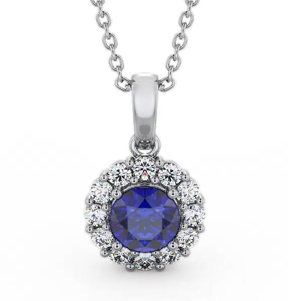 Halo Blue Sapphire and Diamond 1.89ct Pendant 18K White Gold PNT15GEM_WG_BS_THUMB1