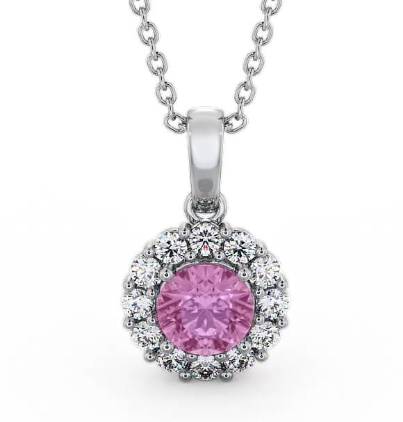 Halo Pink Sapphire and Diamond 1.89ct Pendant 18K White Gold PNT15GEM_WG_PS_THUMB1