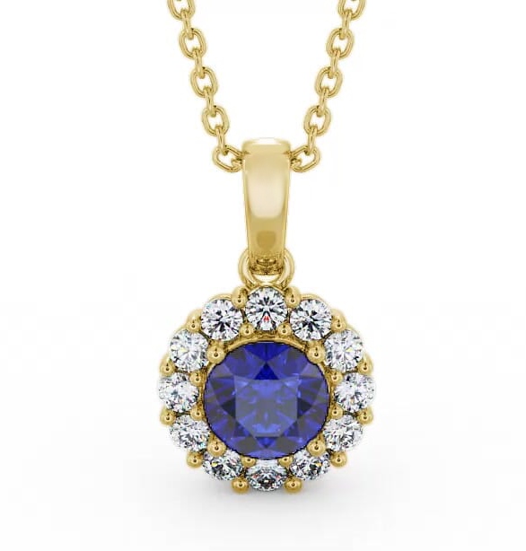 Halo Blue Sapphire and Diamond 1.89ct Pendant 9K Yellow Gold PNT15GEM_YG_BS_THUMB1