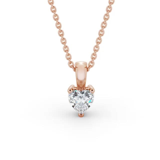 Heart Solitaire Three Claw Stud Diamond Pendant 18K Rose Gold - Edith PNT160_RG_NECK