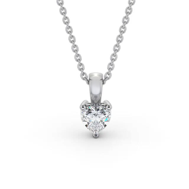 Heart Solitaire Three Claw Stud Diamond Pendant 18K White Gold - Edith PNT160_WG_NECK