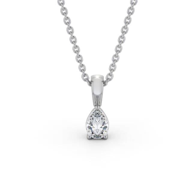 Pear Solitaire Three Claw Stud Diamond Pendant 18K White Gold - Jordin PNT161_WG_NECK