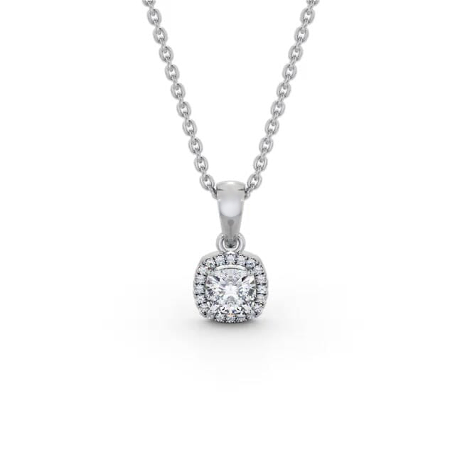 Halo Cushion Diamond Pendant 18K White Gold - Avani PNT162_WG_NECK