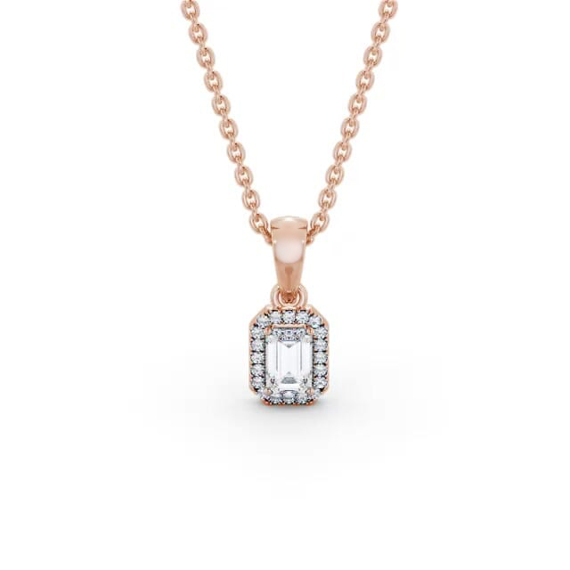 Halo Emerald Diamond Pendant 18K Rose Gold - Kristell PNT163_RG_NECK