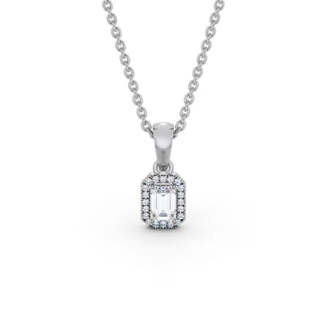 Halo Emerald Diamond Pendant 9K White Gold - Kristell PNT163_WG_NECK