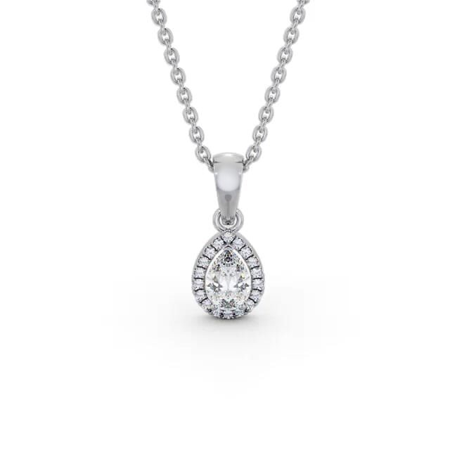 Halo Pear Diamond Pendant 18K White Gold - Juana PNT165_WG_NECK