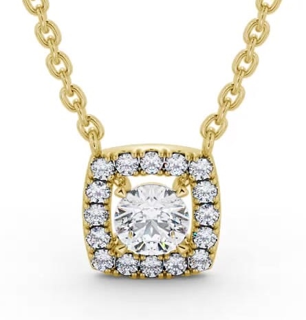 Round Diamond with a Cushion Shape Halo Pendant 9K Yellow Gold PNT168_YG_THUMB1