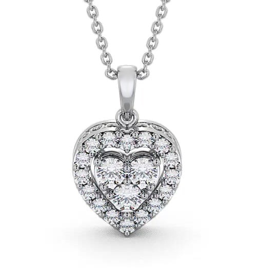 Halo Round Diamond Heart Design Pendant 18K White Gold PNT16_WG_THUMB2 