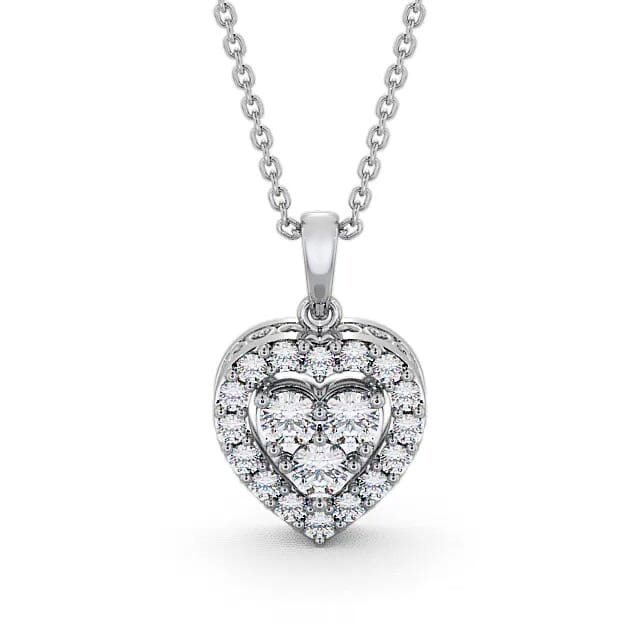 Halo Round Diamond Heart Pendant 18K White Gold - Everlee PNT16_WG_NECK