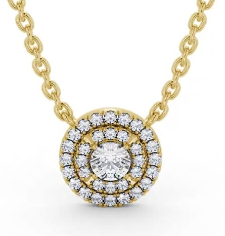 Double Halo Round Diamond Pendant 18K Yellow Gold PNT172_YG_THUMB2 