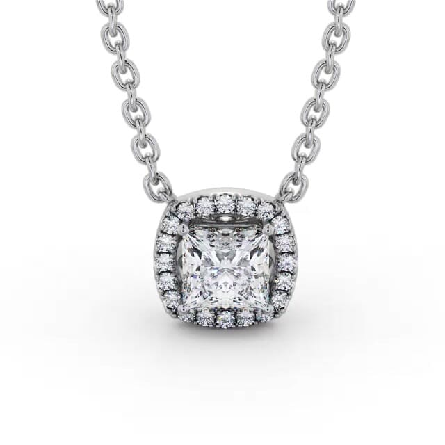 Halo Princess Diamond Pendant 18K White Gold - Elma PNT174_WG_NECK