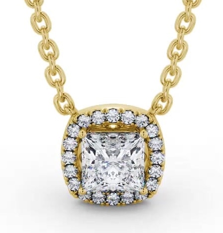 Princess Diamond with a Cushion Shape Halo Pendant 18K Yellow Gold PNT174_YG_THUMB2 