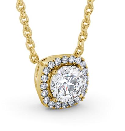 Round Diamond with a Cushion Shape Halo Pendant 18K Yellow Gold PNT175_YG_THUMB1 