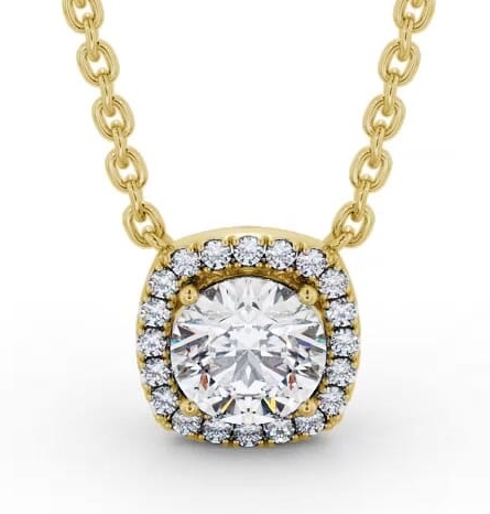 Round Diamond with a Cushion Shape Halo Pendant 18K Yellow Gold PNT175_YG_THUMB2 