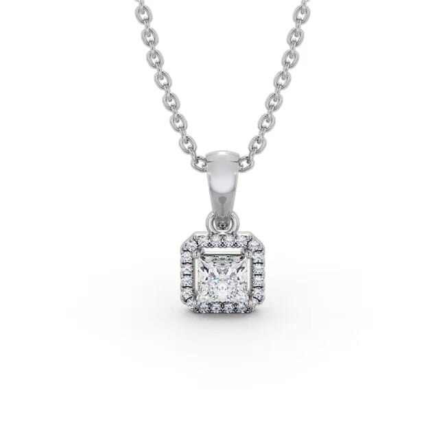 Halo Princess Diamond Pendant 18K White Gold - Atley PNT176_WG_NECK