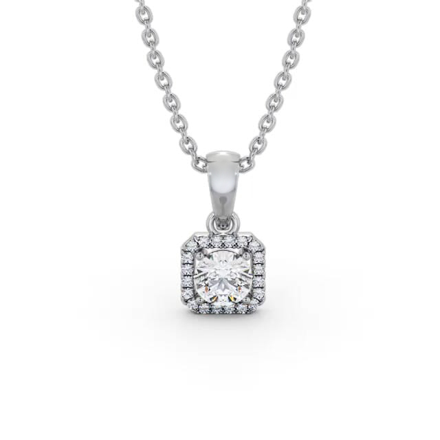 Halo Round Diamond Pendant 18K White Gold - Livia PNT177_WG_NECK
