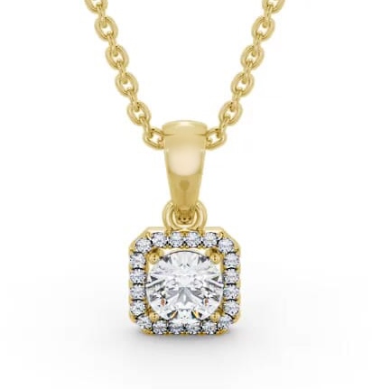 Round Diamond with a Princess Shape Halo Pendant 18K Yellow Gold PNT177_YG_THUMB1