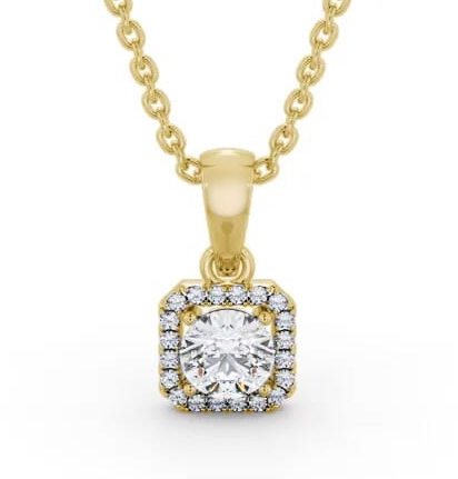 Round Diamond with a Princess Shape Halo Pendant 18K Yellow Gold PNT177_YG_THUMB2 