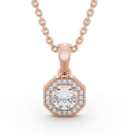 Round Diamond with an Octagon Shape Halo Pendant 9K Rose Gold PNT178_RG_THUMB1