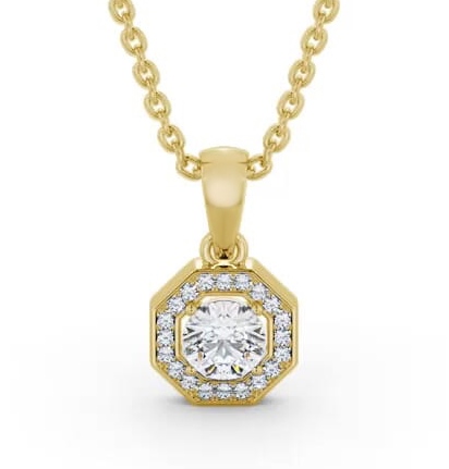 Round Diamond with an Octagon Shape Halo Pendant 18K Yellow Gold PNT178_YG_THUMB2 